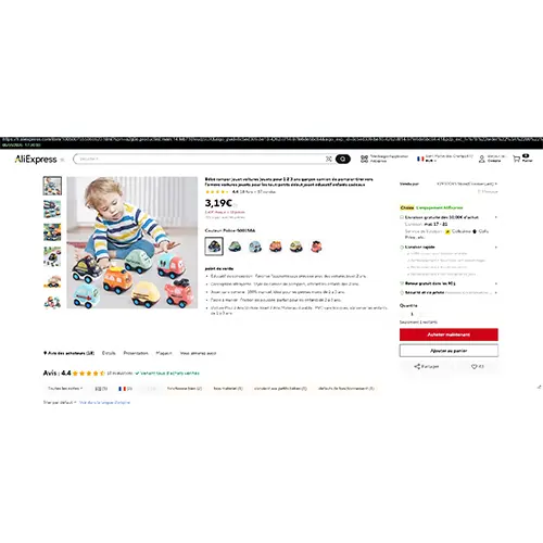 Photo from the official notice: Bébé ramper jouet voitures jouets pour 1 2 3 ans toy car — choking risk