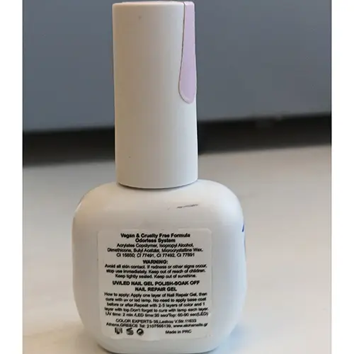 Photo from the official notice: ALOHA NAILS &amp; COSMETICS REPAIR GEL MILKY LILAC gel nail polish — chemical risk