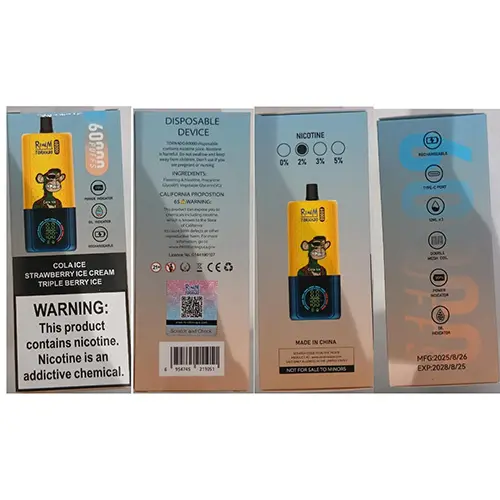 Foto aus der offiziellen Meldung: RENdM TORNADO RENdM TORNADO 60000 PUFFS 2% NICOTINE 12ML x 3 Elektronische Einwegzigarette — Risiko: Chemikalie