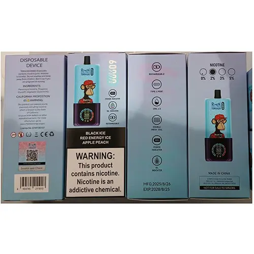 Foto aus der offiziellen Meldung: RENdM TORNADO RENdM TORNADO 60000 PUFFS 2% NICOTINE 12ML x 3 Elektronische Einwegzigarette — Risiko: Chemikalie