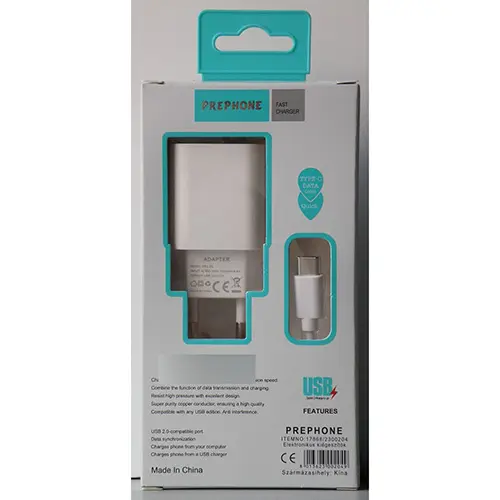 Photo de l’avis officiel: PREPHONE FAST CHARGER Chargeur USB — risque: Choc électrique