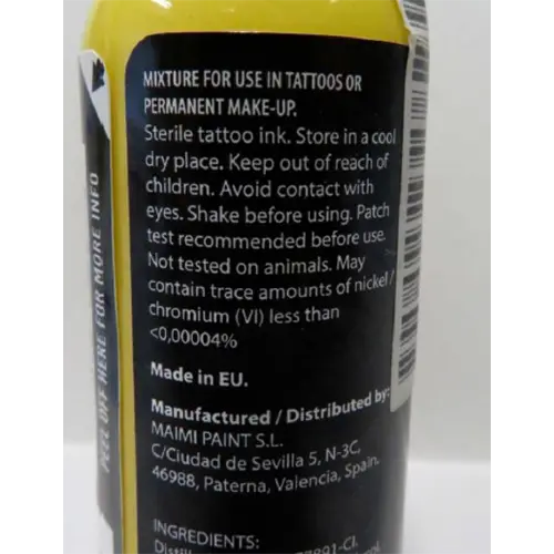 Foto dell’avviso ufficiale: PLATINUM Dynamic Highlighter Yellow Premium Tattoo Ink. Inchiostro per tatuaggi — rischio: Rischio chimico