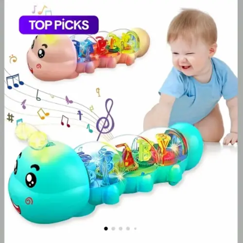 Photo de l’avis officiel: Jouet rampant, jouet pour le ventre en forme de chenille avec lumière et musique, Gear caterpillar Jouet en pl — risque: Risque chimique & Dommages à la vue