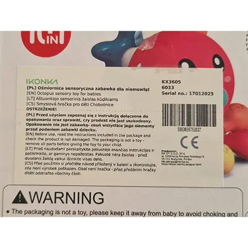 Photo from the official notice: IKONKA Octopus sensory toy for babies — choking risk