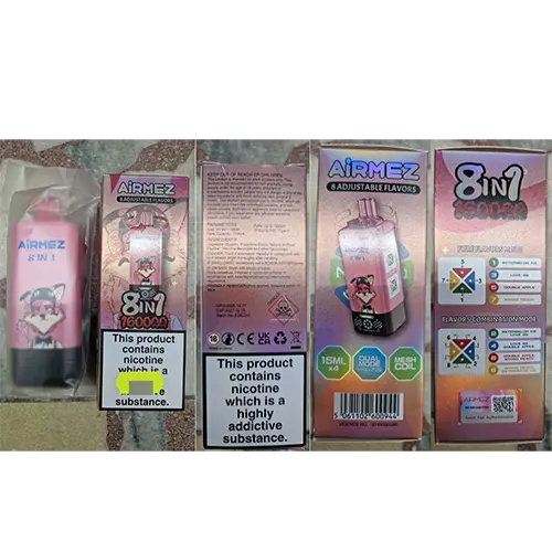 Photo from the official notice: AiRMEZ 8 ADJUSTABLE FLAVORS, 8in1, 160000 puffs disposable electronic cigarette — chemical risk