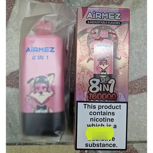 Photo from the official notice: AiRMEZ 8 ADJUSTABLE FLAVORS, 8in1, 160000 puffs disposable electronic cigarette — chemical risk