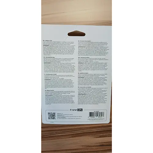 Photo from the official notice: FreeON cabinet locks, 2 pcs safety lock — choking risk