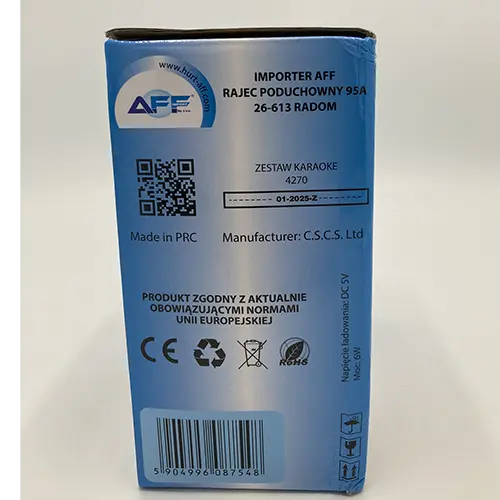 Photo from the official notice: AFF IMPORT Zestaw Karaoke karaoke machine — environment risk