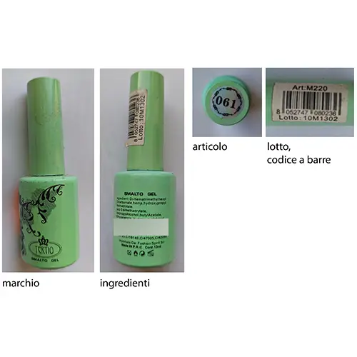 Foto uit de officiële melding: Tertio Smalto gel Gel nagellak — risico: Chemische risico's