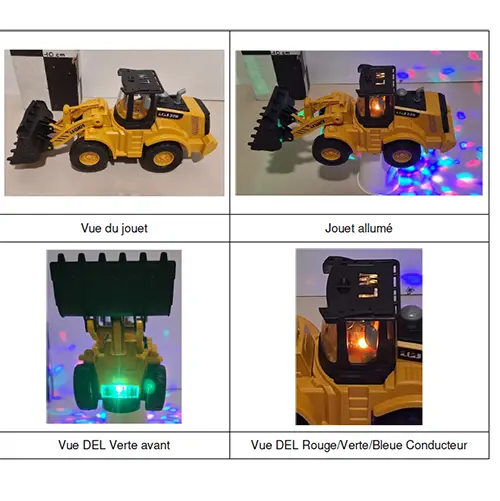 Photo from the official notice: random engineeri Véhicule de construction électrique avec boîte de vitesses transparente plastic toy — damage to sight risk