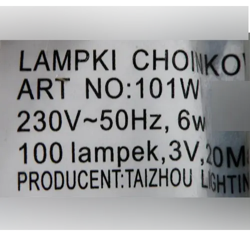 Foto do aviso oficial: nincs lampki choinkowe Corrente de iluminação — risco: Choque elétrico