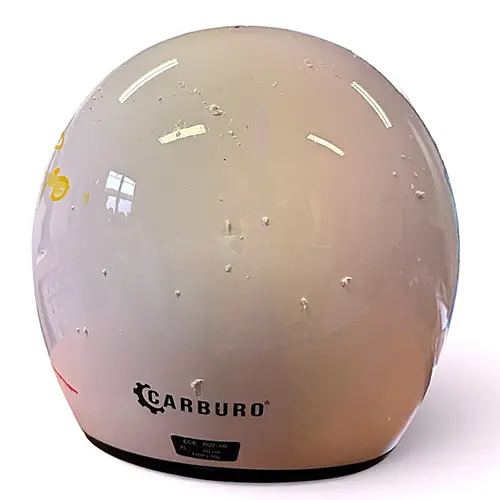 Photo from the official notice: Carburo Casco Jet Retro Choppy Bianco motorcycle helmet — injuries risk