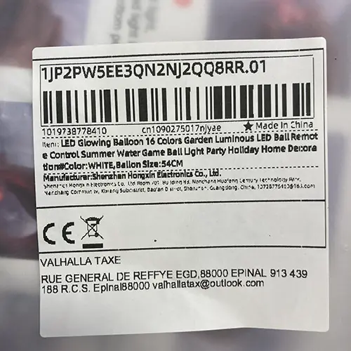 Photo from the official notice: Luminous LED Ball luminous balloon — environment risk