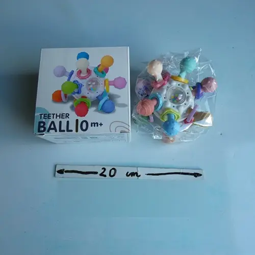 Photo from the official notice: Loyzico Jouet Dentition Bebe Balle Pour Naissance 0-3 Mois, teether ball teething toy — choking risk