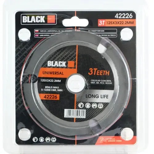 Photo from the official notice: Black 3Teeth Uniwersal circular saw blade — cuts risk