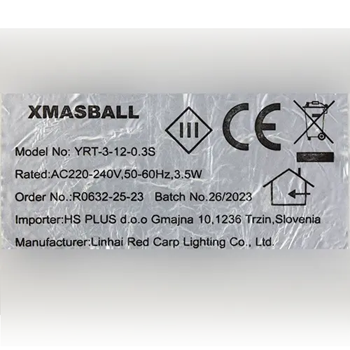 Photo de l’avis officiel: Home&amp;Marker XMASBALL Chaîne d'éclairage — risque: Choc électrique