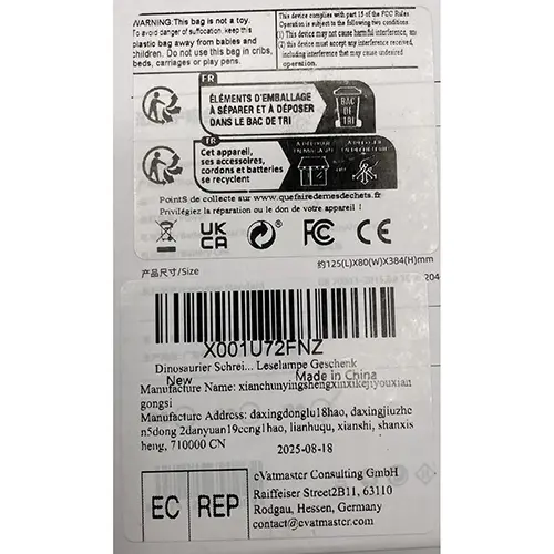 Photo from the official notice: Dinosaurie skrivbord barn desk lamp — chemical & environment risk