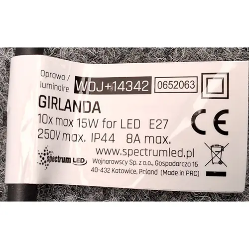 Photo from the official notice: spectrum LED / Wojnarowscy Girlanda lighting chain — electric shock risk