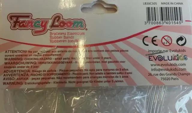 Foto dell’avviso ufficiale: Fancy Loom Rubber Bands Charms per bande di telai — rischio: Rischio chimico