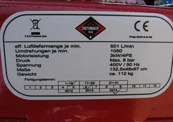 Foto do aviso oficial: Rotenbach AIR COMPRESSOR Compressor com recipiente de pressão — risco: Ferimentos