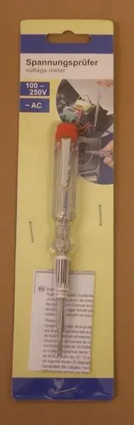 Foto aus der offiziellen Meldung: A.I.&amp;E. Spannungsprüfer / Voltage Meter — Risiko: Elektrischer Schlag