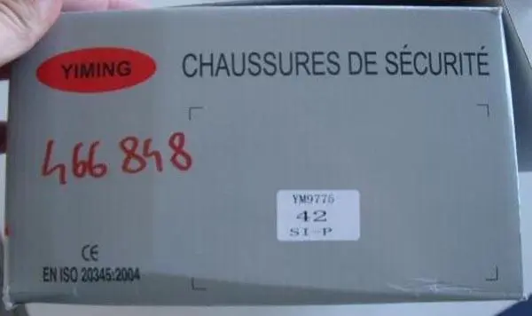 Photo de l’avis officiel: Yiming Chaussure de sécurité (Safety shoes) Chaussures de sécurité — risque: Risque chimique