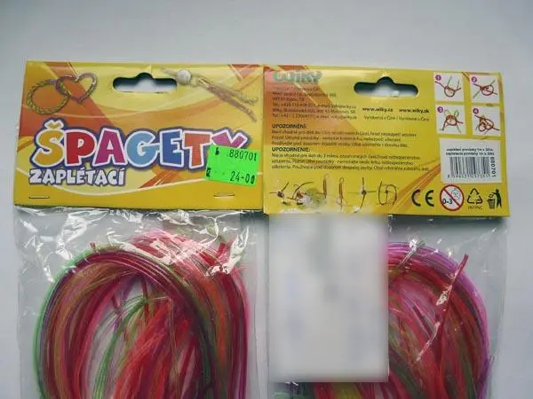 Photo from the official notice: Wiky Knitting spaghetti ("zaplétací špagety") plastic strings — chemical risk