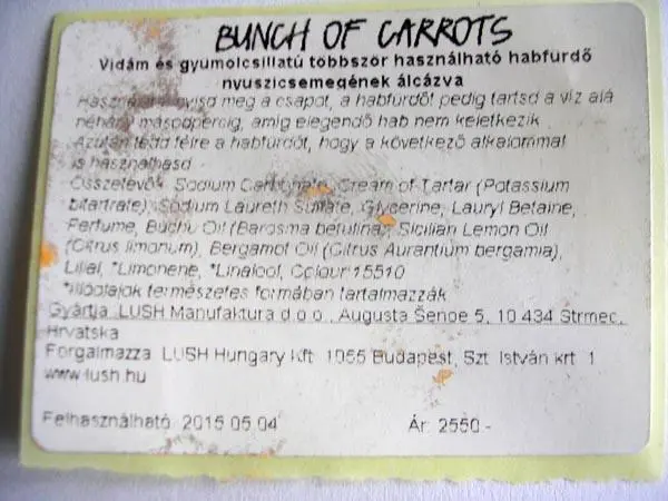 Photo de l’avis officiel: Lush Bunch of Carrots Mousse de bain — risque: Étouffement