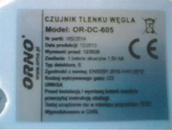 Foto uit de officiële melding: ORNO Carbon Monoxide Detector Koolmonoxidedetector — risico: Verstikking
