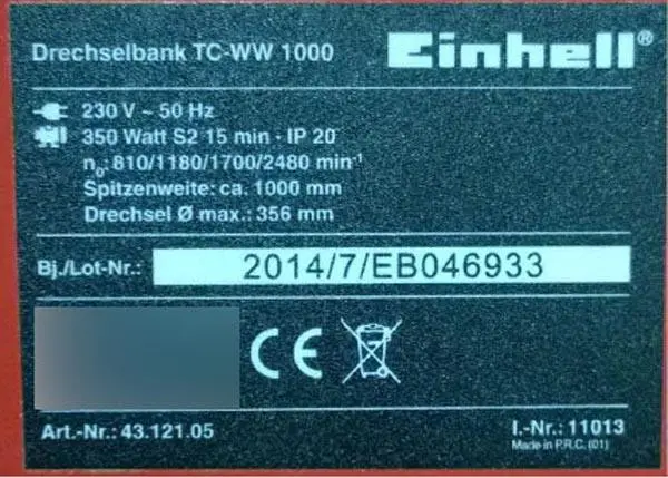 Foto do aviso oficial: Einhell Drechselbank Torno de madeira — risco: Ferimentos