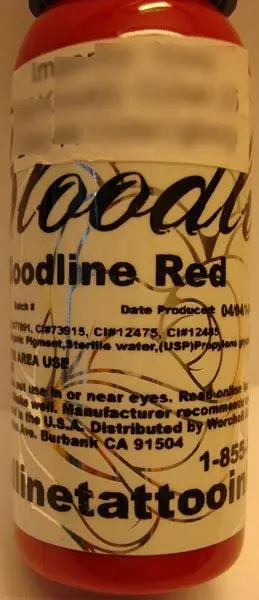 Photo de l’avis officiel: Bloodline Bloodline Red Encre de tatouage — risque: Risque chimique