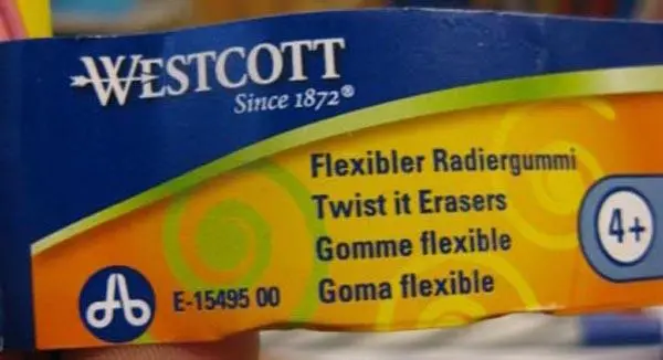 Foto do aviso oficial: WESTCOTT ACME TWIST IT radír (twist it erasers) Safas flexíveis — risco: Engasgamento