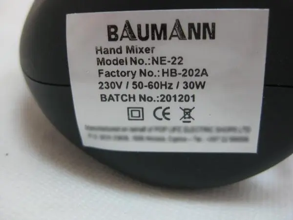 Foto aus der offiziellen Meldung: Baumann Hand Mixer Getränke-Mischer — Risiko: Feuer
