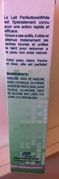 Foto aus der offiziellen Meldung: Babardos PerfectToneWhite -  Lightening Beauty Lotion Hautaufhellungsprodukt — Risiko: Chemikalie