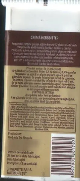 Photo de l’avis officiel: HERBARIA Herbbitter - swedish bitter cream Crème de massage — risque: Risque chimique