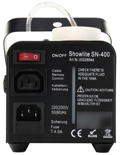 Photo de l’avis officiel: Showlite SN-400 Machine de brouillard — risque: Choc électrique