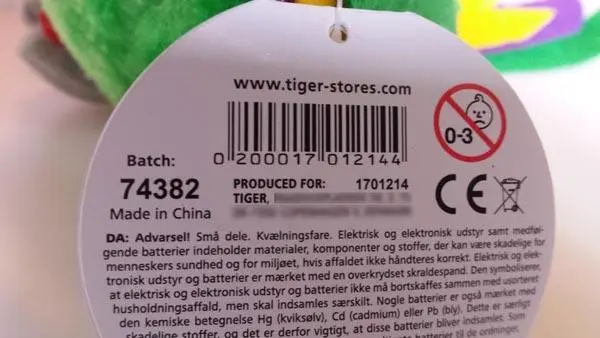 Photo from the official notice: Tiger soft toy — choking risk