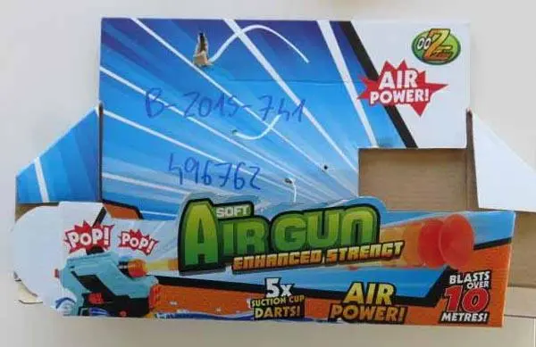 Photo from the official notice: CLADELLAS IMPORT Soft air gun toy gun — choking risk