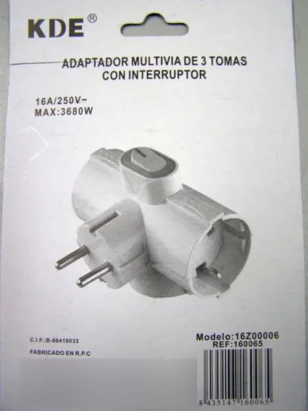 Photo de l’avis officiel: Kde Adaptador Multivia de 3 Tomas Adaptateur de plug — risque: Choc électrique