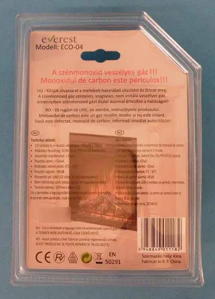 Photo de l’avis officiel: everest Szénmonoxid érzékelő (Detector monoxid de carbon) Détecteurs de monoxyde de carbone — risque: Asphyxie