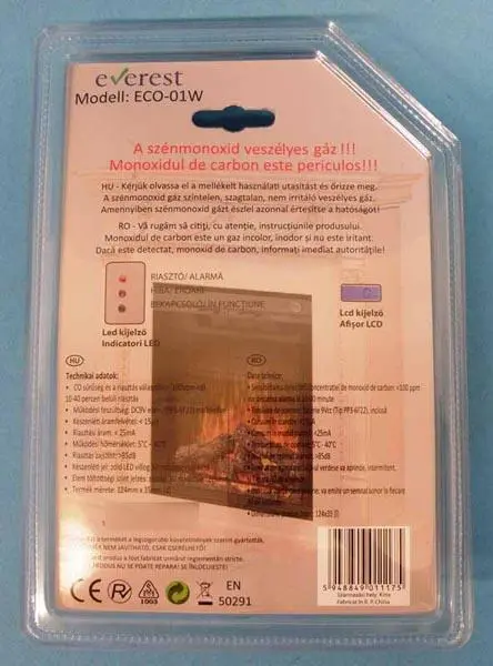 Photo de l’avis officiel: everest Szénmonoxid érzékelő (Detector monoxid de carbon) Détecteurs de monoxyde de carbone — risque: Asphyxie