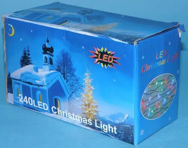 Photo from the official notice: 1. 100LED Christmas Light; 2. 240LED Christmas Light lighting chains — electric shock & fire risk