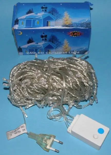Photo from the official notice: 1. 100LED Christmas Light; 2. 240LED Christmas Light lighting chains — electric shock & fire risk