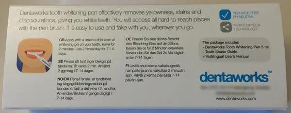 Foto uit de officiële melding: Dentaworks Tooth Whitening Pen Tanden bleken gel — risico: Chemische risico's