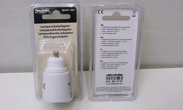 Zdjęcie z oficjalnego zgłoszenia: Biltema Lampunkanta-adapteri GU10 / E27, Lampunkanta-adapteri E14 / E27 Adapter uchwytu lampy — ryzyko: Porażenie prądem
