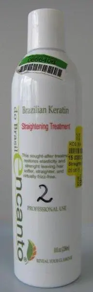 Photo from the official notice: encanto do Brasil Brazilian Keratin - Straightening Treatment and Post-Treatment Conditioner hair straightener — chemical risk