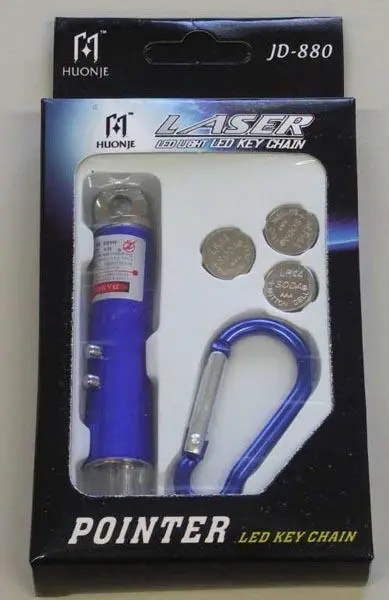 Foto aus der offiziellen Meldung: Huonje Pointer LED Key Chain Laserpointer — Risiko: Sehschaden