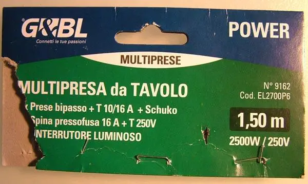 Photo de l’avis officiel: G&amp;BL MULTIPRESA da TAVOLO Conduite d’extension de secteur — risque: Choc électrique