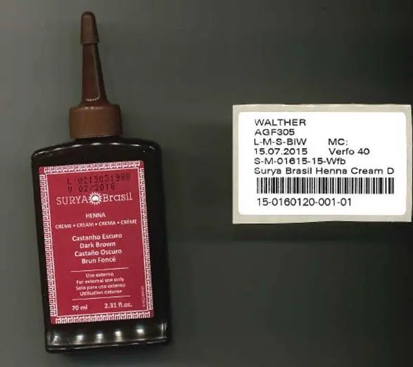 Foto dell’avviso ufficiale: Surya Brasil Henna Cream Prodotto colorante per capelli — rischio: Rischio chimico (A11/0091/15)