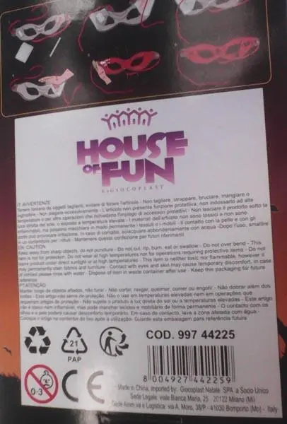 Foto dell’avviso ufficiale: House of Fun Halloween Glow Mask Accessorio di fantasia — rischio: Rischio chimico